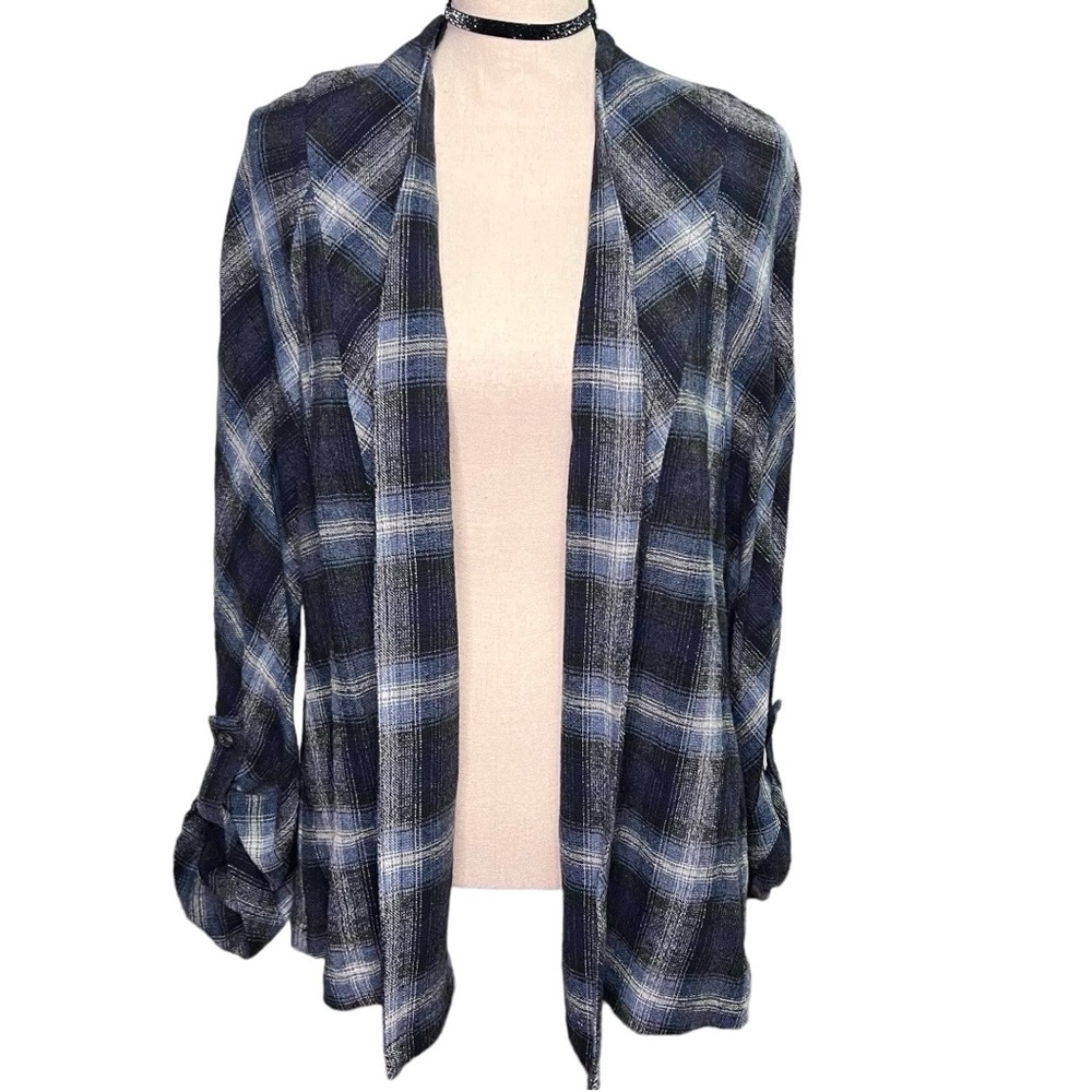 Pendleton blue plaid open front blazer cardigan jacket